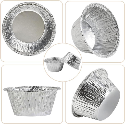 Aluminum Foil Baking Cups, 200 Pack Disposable 3 Oz Ramekins Aluminum Cupcake Muffin Liners Silver Foil Baking Cups for Egg Tart, Baking, Cupcake,...