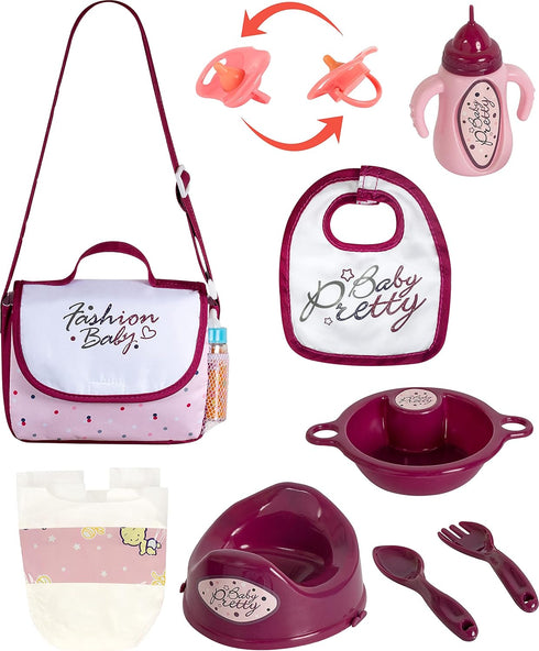 Fash N Kolor - Complete Baby Doll Changing Travel Diaper Bag with Baby Doll Accessories Set -Including 2 Magic Bottles, Pacifier, Pamper and lot m...