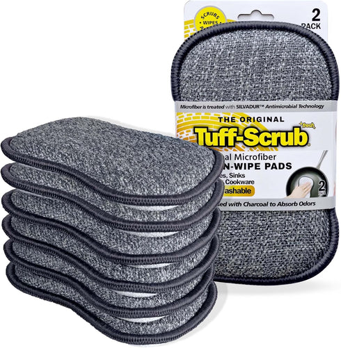 Fresh Large Professional Microfiber Scrub-N-Wipe Sponge Pads, Fabric Treated with SILVADUR Advanced Odor Control Technology and Charcoal-Infused F...