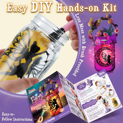 Klever Kits DIY Fairy Lantern Craft Kit - Birthday Gifts with Remote Control Fairy Potion Necklace, 2-in-1 Jar Night Light, Halloween Garden Creat...