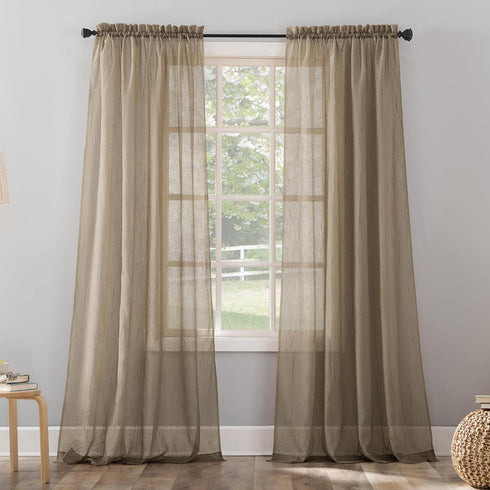 No. 918 Erica Crushed Sheer Voile Rod Pocket Curtain Panel, 51" x 84", Taupe...