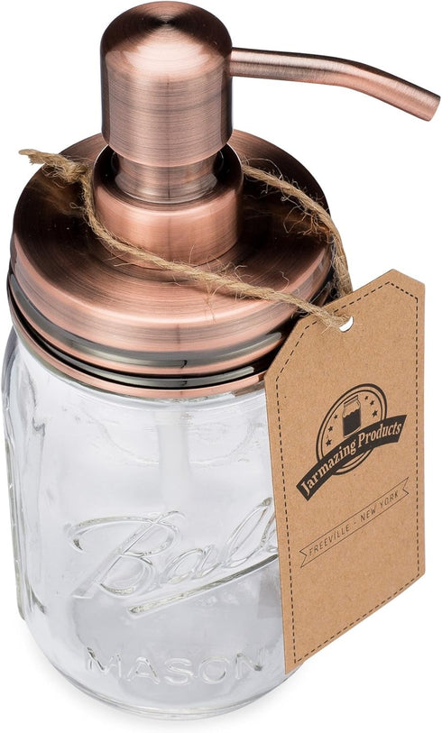 Jarmazing Products Mason Jar Soap Dispenser - Copper - with 16 Ounce Ball Mason Jar - Made from Rust Proof Stainless Steel...