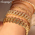 Gold Bracelets for Women, 14K Gold Plated Bracelets Sets for Women, 13mm/14mm Cuban Chain Bracelet Layered Link Chain Bracelets Pack Jewelry Full ...