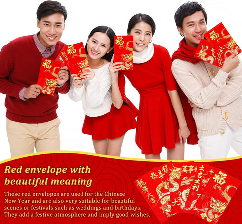60 Pcs Chinese New Year Red Envelopes 2024 Chinese Red Envelopes Chinese New Year Hong Bao Chinese Red Pocket Lunar New Year of Dragon Lucky Money...