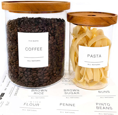 134 Kitchen Pantry Labels for Containers. Minimalist Preprinted Farmhouse Style. White Sticker Black Text. Waterproof Stickers. Organization Label...