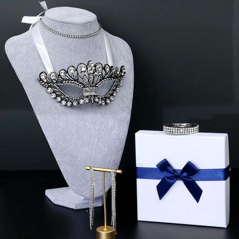 Sanfenly 5 Pieces Rhinestone Crystal Jewelry Set for Women Masquerade Mask Rhinestone Choker Necklace Bracelets Dangle Earrings Set Bridal Jewelry...