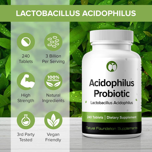 Lactobacillus Acidophilus Probiotic Supplement 240 Tablets 3 Billion CFU Probiotics for Men & Women Supports Intestinal Digestive & Gut Health Mad...