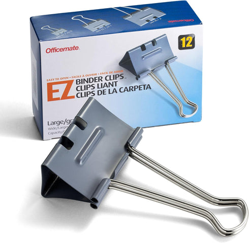 Officemate EZ Binder Clips, Large Size, 12/Box, Gray (99200)...
