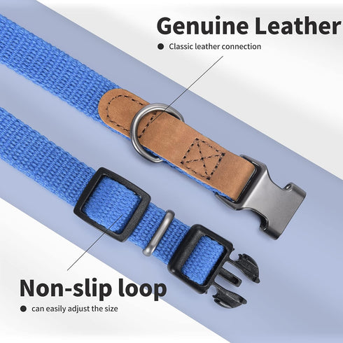 Mile High Life Dog Collars | Soft Cotton Dog Collars w Heavy Metal Buckle | Classic Puppy Collar w Premium Genuine Leather Tips | Pet Collars for ...