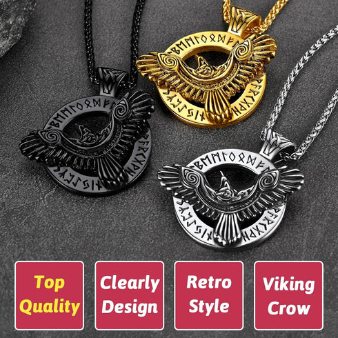 FaithHeart Retro Viking Necklace Mens Raven Pendant Neck Chains for Female...