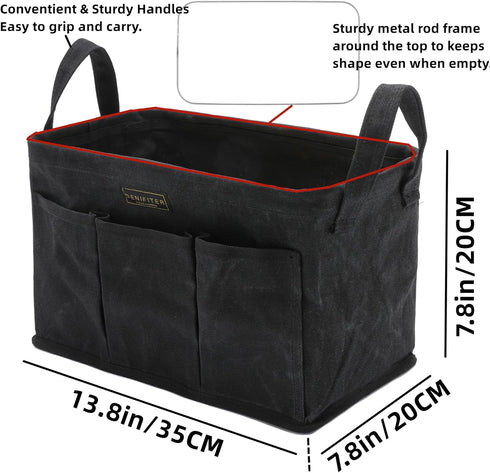 Storage Tool Case, 13.8 x 7.8 x 7.8 Inches, Rectangular Waxed Canvas Fabric Collapsible Tool Bag with Handles for Tools,Wrench Set,Screwdrivers (B...