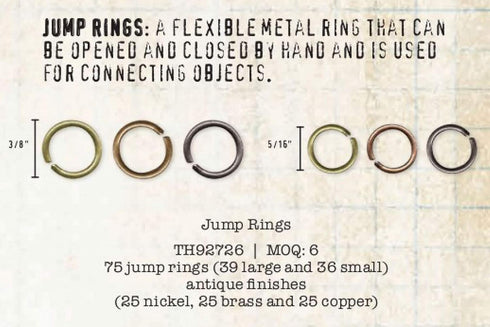 Tim Holtz Idea-Ology Fasteners Jump Rings 0.31 and 0.37 inches Antique Nickel, Brass and Copper, 1-Pack with 75 Pieces per Pack, Bundled with Arts...