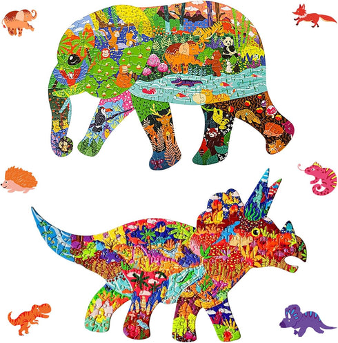 Puzzles for Kids Ages 4-6, 8-10 and Adults 200 Pieces Elephant and 150 Dinosaur Puzzle Animal Shaped Jigsaw Puzzles for Boys Girls Mom Dad Grandki...