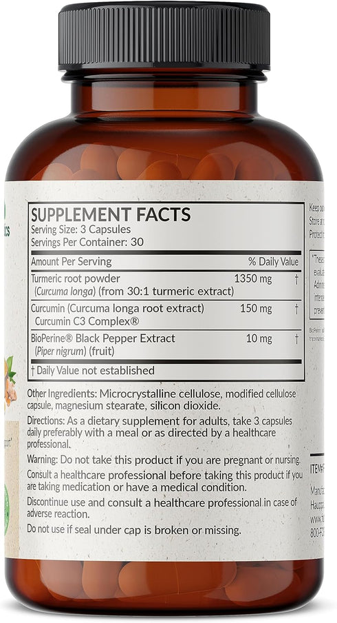 Futurebiotics Turmeric + Curcumin 1500 MG per Serving, Antioxidant, Joint & Digestion Support with BioPerine for Enhanced Nutrient Intake, Non-GMO...