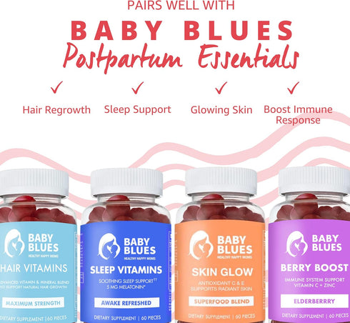 Baby Blues Apple Cider Vinegar Gummies - Vegan, Non-GMO & Gluten-Free, Postpartum Dietary Supplement with Both Vitamin B-6 & B12, 60 Pieces per Bo...