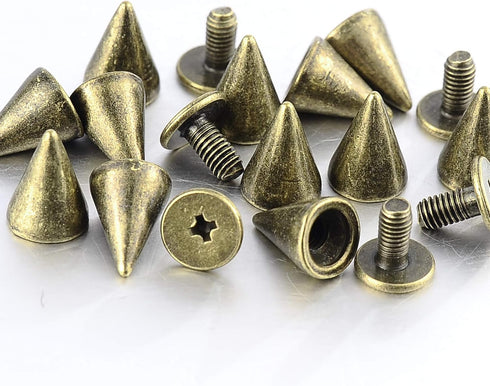 100 Sets 9.5MM Bronze Spikes and Studs Metal Bullet Cone Spikes Screw Back Leather Craft Rapid Rivet Screws Punk Studs and Spikes for Clothing Sho...
