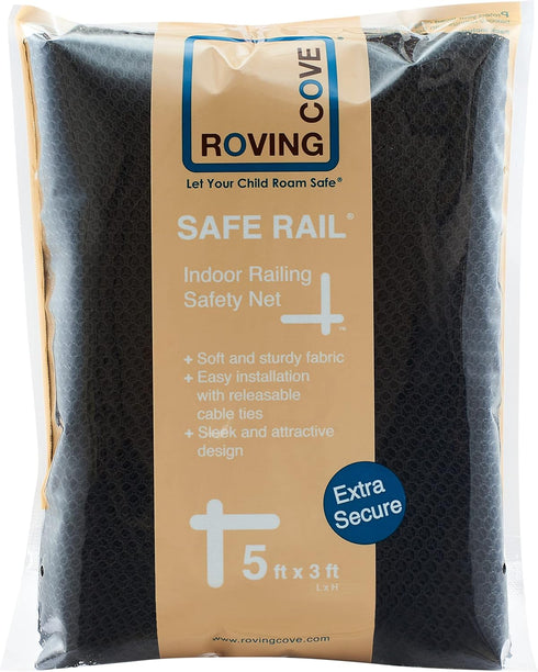 Roving Cove Stair Banister Guard 5ft x 3ft, Railing Safety Net for Baby Proofing, Child Safety Gate Cover, Balcony Mesh Netting, Ebony Black...