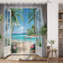 Seascape Shower Curtain Beach Tropical Palm Trees Ocean Flamingos Coastal Nature Landscape Bathroom Curtains Fabric Decor with Hooks 70X70 Inch, B...