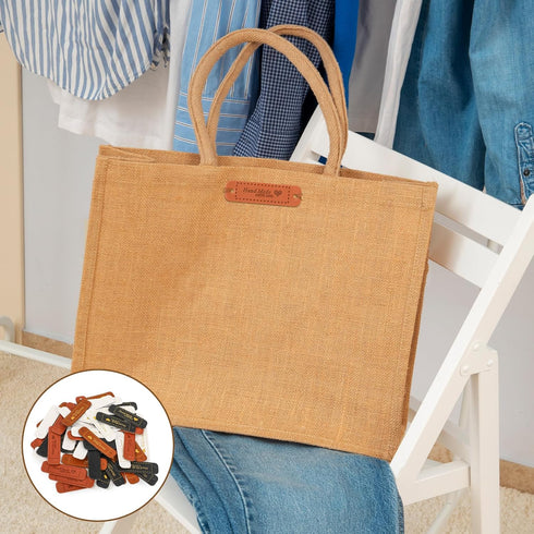 60Pcs Handmade Sewing Labels, PU Leather Labels Sewing Labels for Handmade Items with Hole DIY Sewing Lables for Embellishment Crochet Knitting Ha...