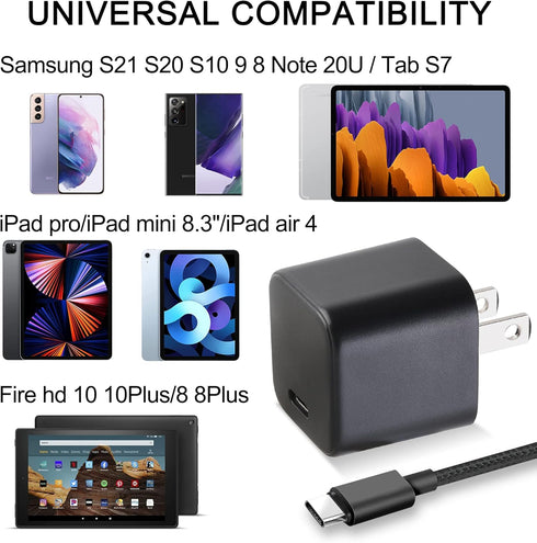 15W USB-C Fast Charger with 6.6Ft USB-C Cable for New Fire HD 8,8Plus,10,10Plus,Kids,Kids Pro,Max 11 Tablet(2020-2023 Release), Kindle Paperwhite(...