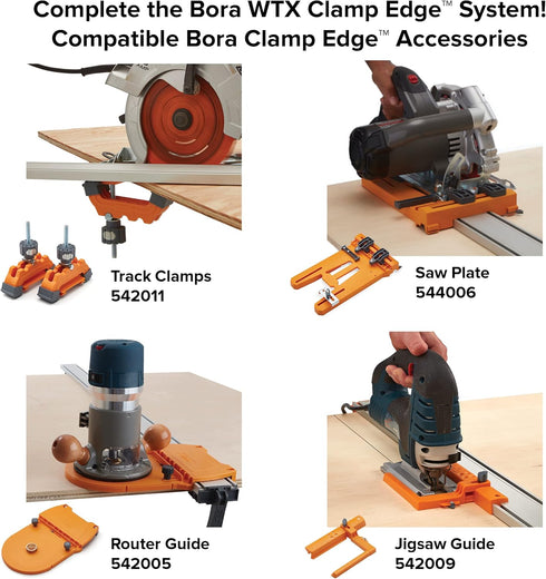 BORA Track Clamps, Securely Cut Any Angle with WTX and NGX Clamp Edge Systems, Saw Guide Accessory for Woodworking, Carpentry, DIY, Two-Pack, 5420...