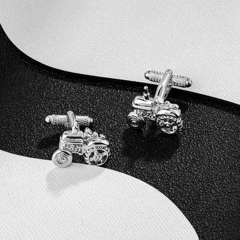 Silver Tone Farm Tractor Cufflinks For Men With Gift Box....