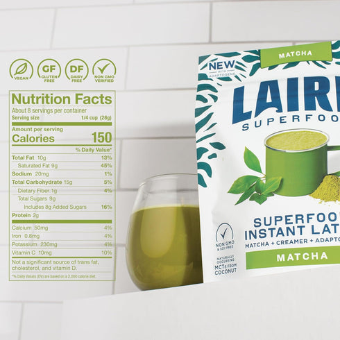 Laird Superfood Matcha Instant Latte with Adaptogens - Matcha Latte Green Tea Powder Packed with Antioxidants and Superfood Coconut Creamer - Glut...