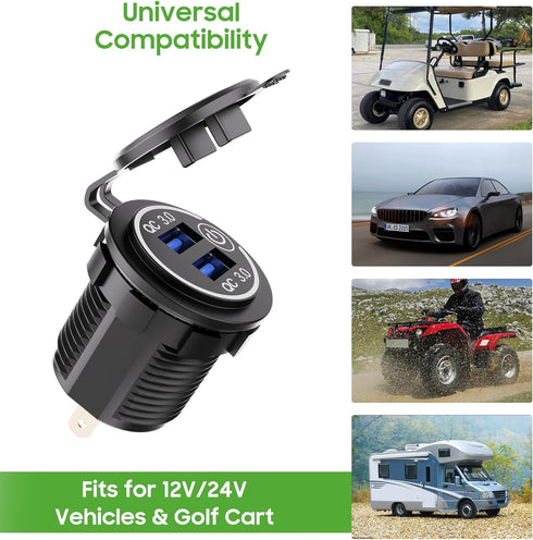 10L0L Universal Quick Charge 3.0 Dual USB Charger Socket for Car Truck Golf Cart UTV ATV Boat, Waterproof USB Charging Port, 12V Input......