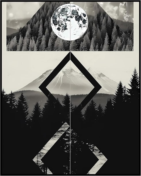 Posterizer 1 pcs-black and white surreal collage with planets-Landscape & Nature Art-Abstract & Modern Art-Gift for Nature, Surfers and Beach Love...