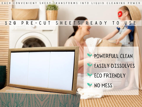 Laundry Detergent Sheets - 120 Sheets - (Linen Scent) - Plastic Free - Liquidless Technology - Enzyme Formula - Up to 120 Loads...