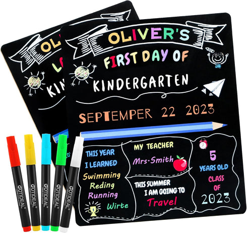 GOTIDEAL First & Last Day of School Board, 10 x 12 Inch Double Sided Back to School Sign for Kids Boys Girls with 5 Chalk Markers, 1st Day of Kind...