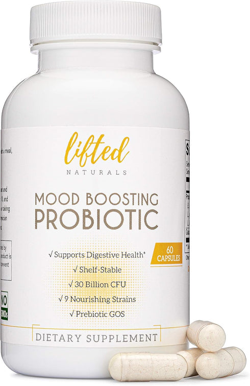 Lifted Naturals Mood Boosting Probiotic 30 Billion CFU - Mood Support Supplement, Prebiotics and Probiotics for Women & Men, Acidophilus Lactobaci...