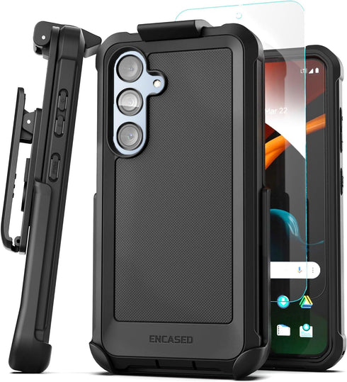 Encased Rugged Belt Case Designed for Samsung Galaxy S24 Plus Case with Holster Clip and Tempered Glass Screen Protector - Heavy Duty Protective C...