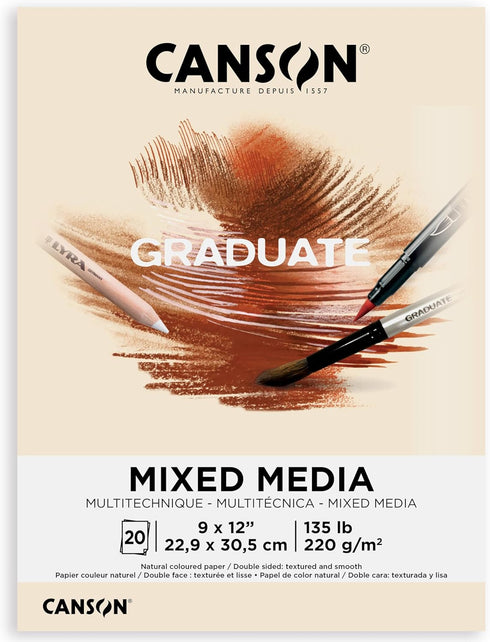 Canson Graduate Natural Mixed Media Pad, Foldover, 9x12 inch, 20 Sheets | Artist Paper for Adults and Students - Watercolors, Mixed Media, Markers...