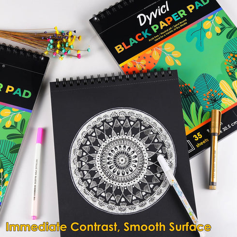 Dyvicl Black Paper Pad 5.5"x8.5" Sketch Book, 35 Sheets (90 lb/150gsm), Spiral Black Sketchbook Drawing Paper for Pencil, Pastel, White Ink Gel Pe...