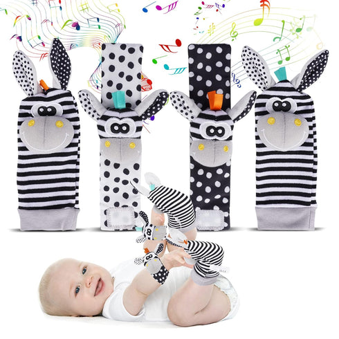 Baby Rattle Socks Wrist Strap Rattles Set, Cute Baby Animal Development Toy Gift for Newborn Babies, Black and White Foot Finder Sensory Set…...