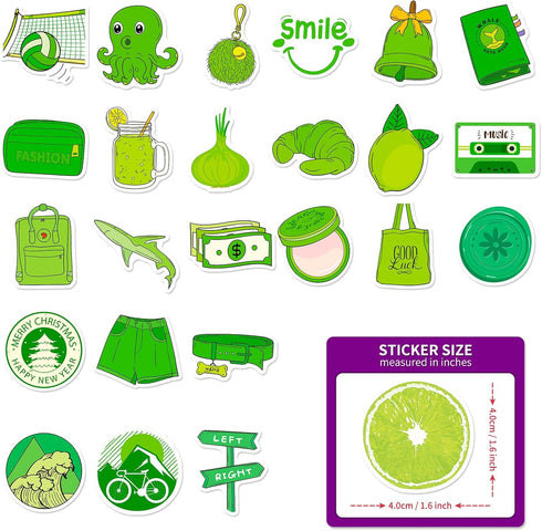 100 Pcs Green Stickers Pack for Teens Girls Boys, Girl's Green Aesthetic Stickers, Cute Green Stickers, Waterproof Vinyl Stickers, Vsco Stickers f...