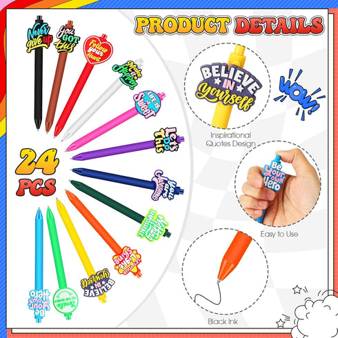 24 Pcs Inspirational Pens Bulk Motivational Quote Ballpoint Pens Funny Retractable Black Ink Pens Colorful Encouraging Writing Pen for Women Men O...