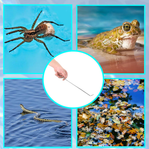 Swimming Pool Skimmer Basket Hook - Stainless Steel Skimmer Basket & Lid Removal Handle Tool with Pool Test Strip Clips for Debris Removal, Easily...