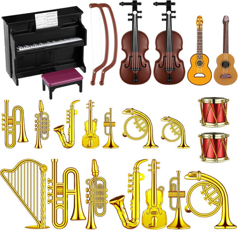 24 Pieces Dollhouse Musical Instruments Miniature Violin Piano Trumpet Saxophone Electric Guitar Tiny Instruments Set for Mini House Musical Room ...
