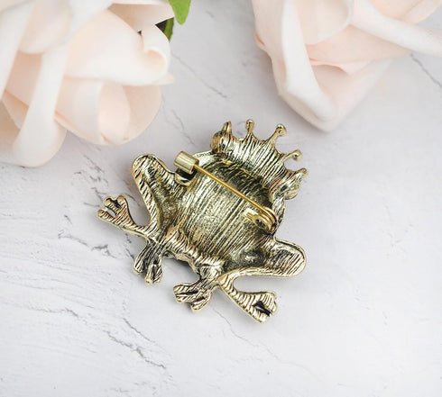 Gyn&Joy Gold Tone Peridot Green Colored Rhinestone Crystal Frog Brooch Pin BZ099...