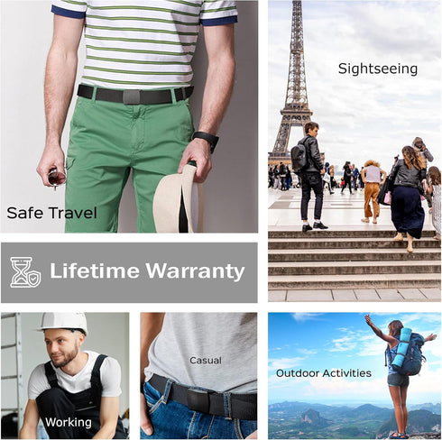 Money Belt for Men Travel Security Belt with Hidden Money Compartment Pocket, Cashsafe Anti-Theft Wallet Non-Metal Buckle...