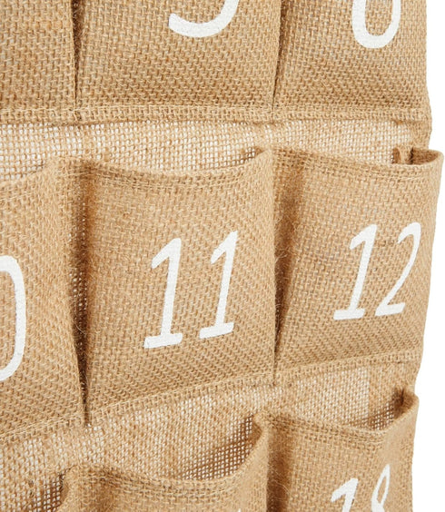 Juvale 30-Row Burlap Cell Phone Holder for Classroom, Farmhouse Designed White Numbered Hanging Pocket Organizer for Mobile Phones, Calculator Cad...