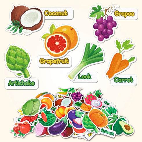 90 Felt Pieces Fruit Vegetable Felt Flannel Board Pieces Learning Fruit Vegetable with Name, Cute Educational Learning Toys Kids Interactive Story...
