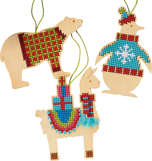 Dimensions Counted Cross Stitch, Animal Christmas Sweater Ornament Craft Kit, 3 Pc...