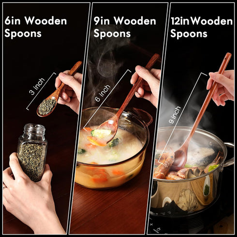 6pcs 9in Wooden Spoons, Soup Spoons Set, Long Handle Wooden Utensils for Cooking, Tasting, Serving, Stirring and Mixing (6pcs 9in)...