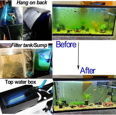 Mini 3W Timer Aquarium &UV-C Water Clean Light Aquarium Algae Clean Light Water Green Clean Fish Tank Water Clean Lamp for Sump Pond Filter Tank...