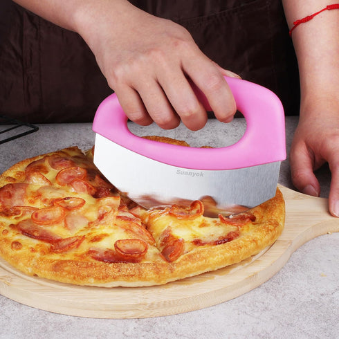 Premium Pizza Cutter Food Chopper-Super Sharp Blade Stainless Steel Pizza Cutter Rocker Slicer with Protective Sheath Multi Function Pizza Knife K...