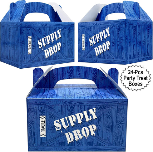 AnapoliZ Supply Drop Favor Box | 24 Count Party Treat Boxes | Battle Gamers Goodie Loot Drop Box | Blue Crate Party Supplies Gamer Decorations...
