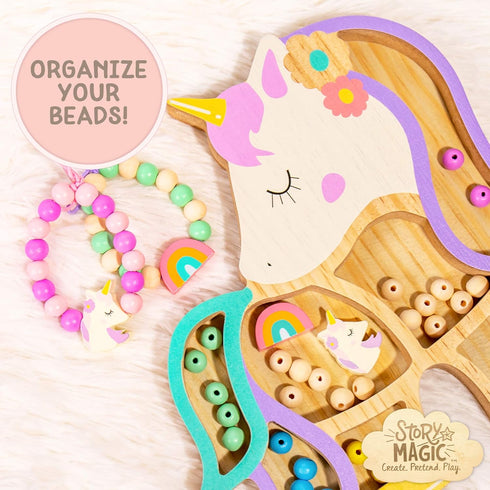 Story Magic Unicorn Bead Set, Create Your Own Magical Beaded Jewelry, 100+ Large Hole Wood Beads, Great for Sleepovers or Weekend Activity, Bead K...